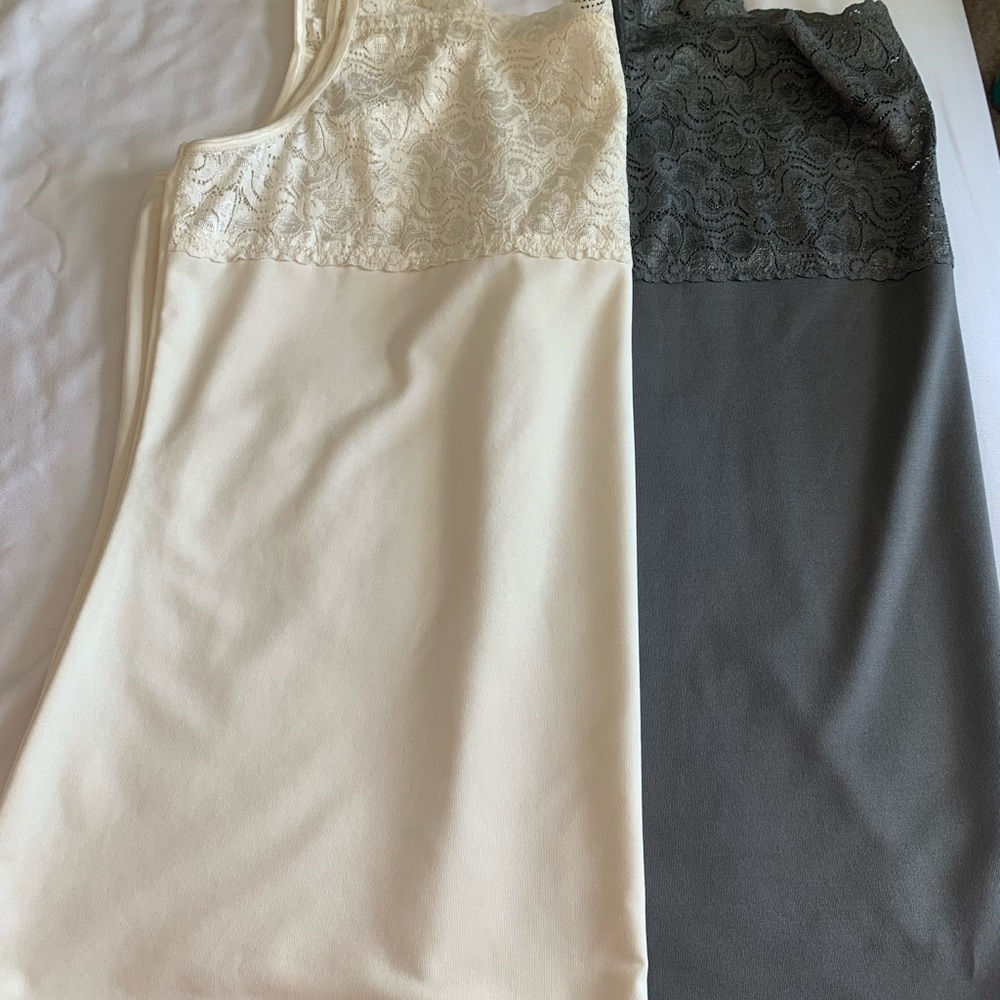 CJ Banks Lace Chemise Set in Cream and Gray - Picture 3 of 15